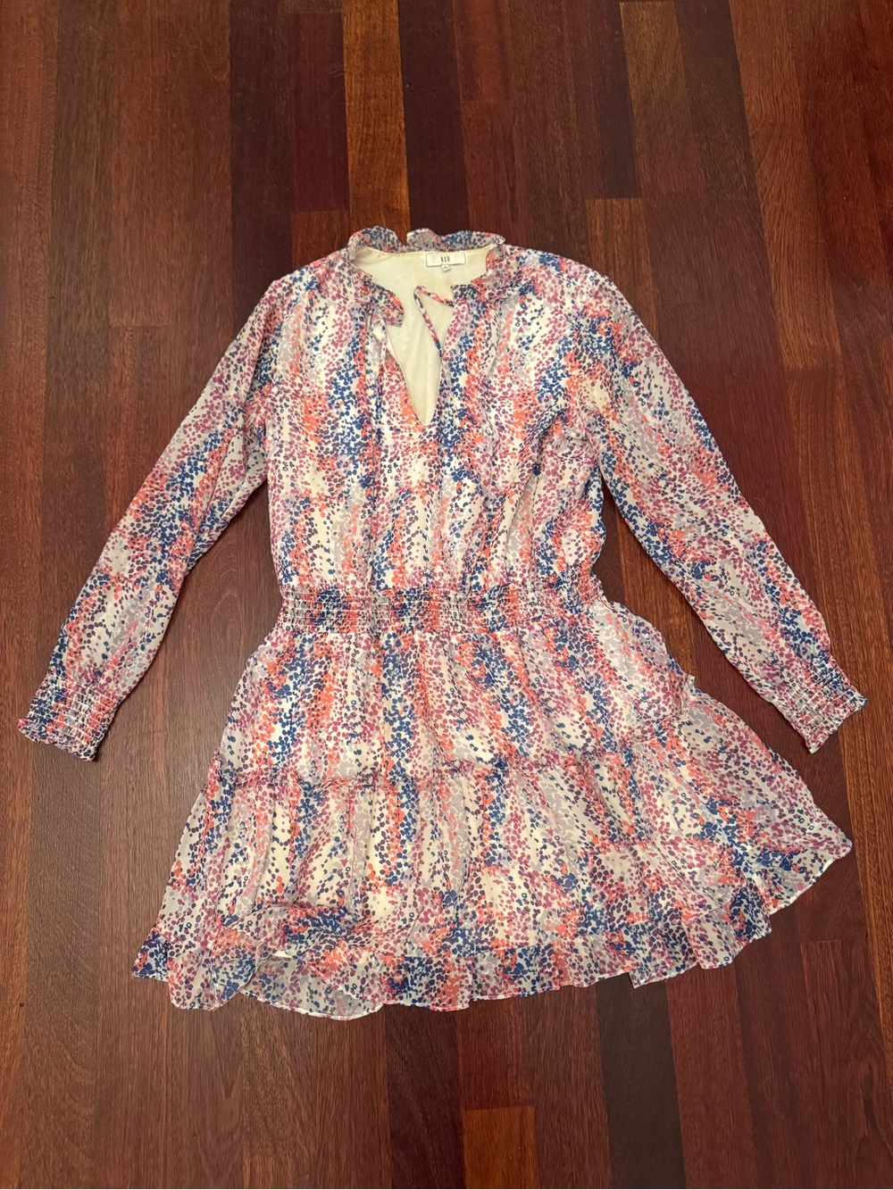 NSR long-sleeve smocked floral dot mini dress